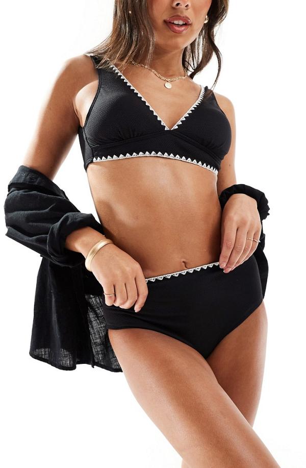 In The Style contrast cross stitch bikini top in black (part of a set)