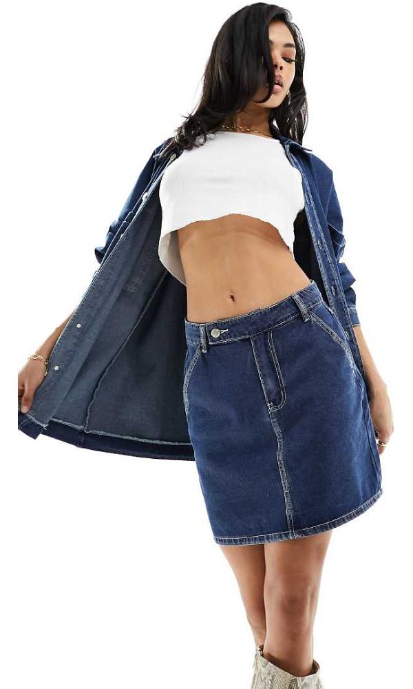 In The Style contrast stitch denim mini skirt in dark blue (part of a set)