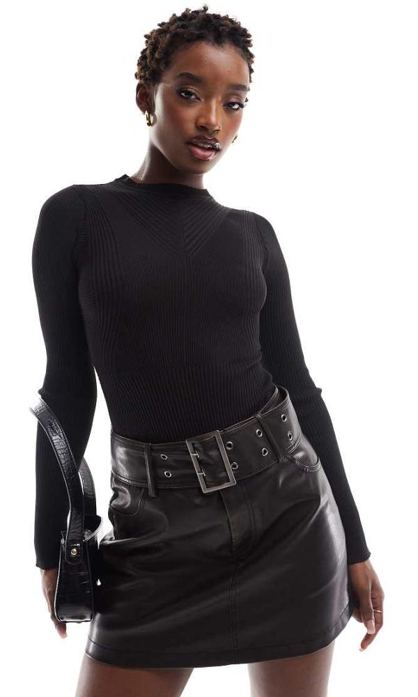 In The Style crew neck long sleeve knitted bodysuit in black