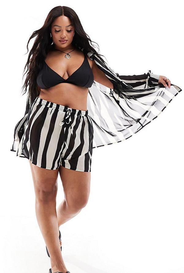 In The Style Plus beach shorts in zebra print (part of a set)-Multi