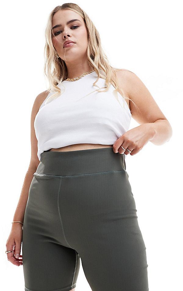 In The Style Plus sculpt and control legging shorts in khaki-Green