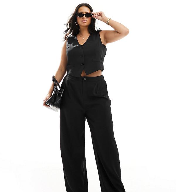 In The Style Plus tailored wide leg pants in black (part of a set)