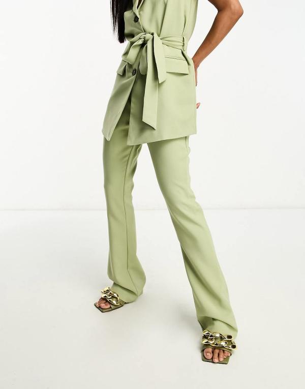 In The Style tailored flared pants in sage (part of a set)-Green