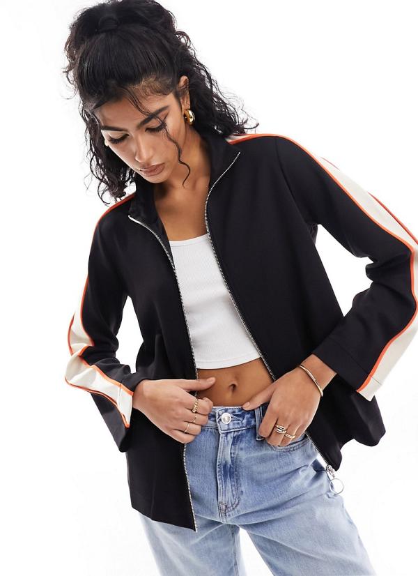 InWear Rincent zip up track jacket with stripes in black