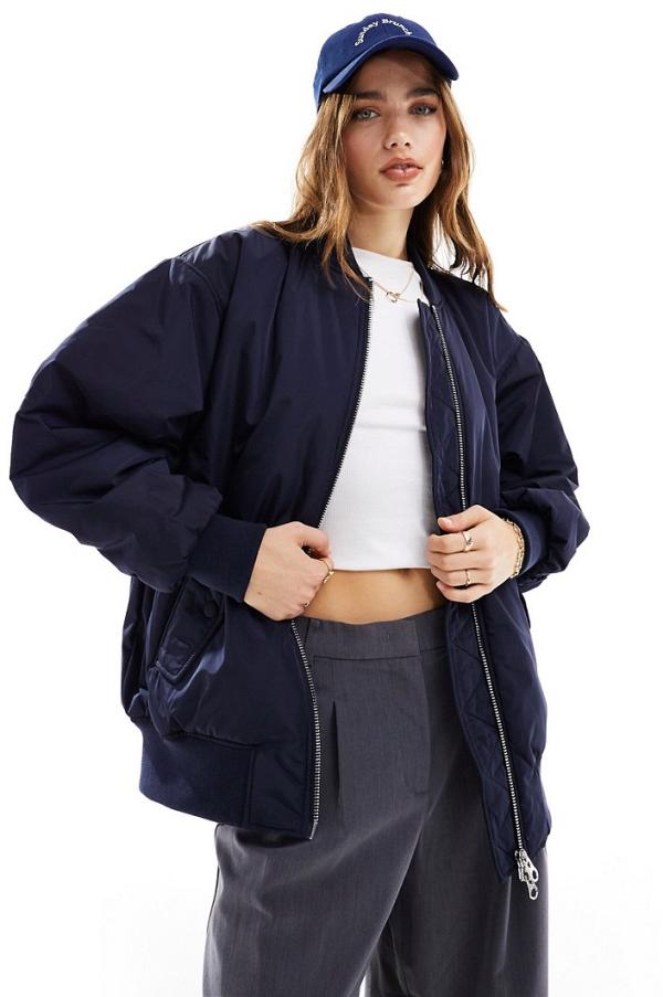 InWear Terra bomber jacket with ruched sleeves in navy