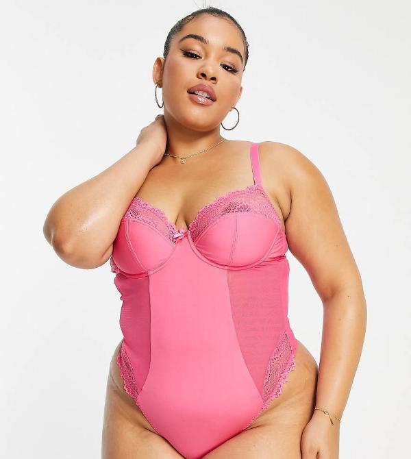 Ivory Rose Curve zig zag mesh and microfibre body in hot pink