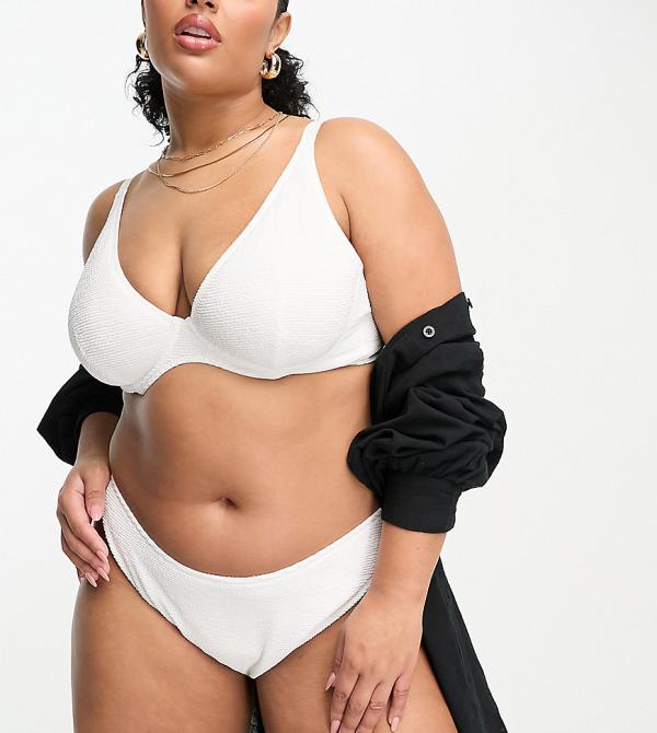 Ivory Rose Plus crinkle high waist bikini bottoms in white