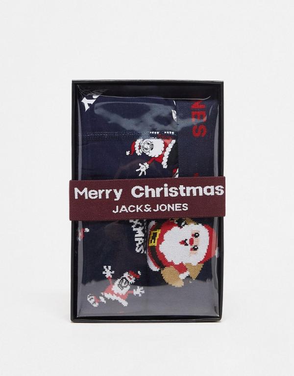 Jack & Jones Christmas boxers & socks giftbox in navy Santa print
