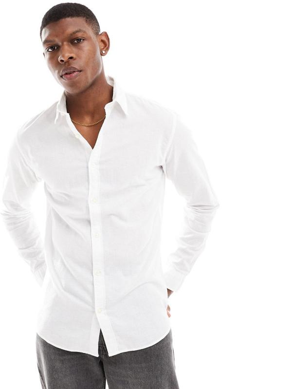 Jack & Jones linen shirt with long sleeve in white
