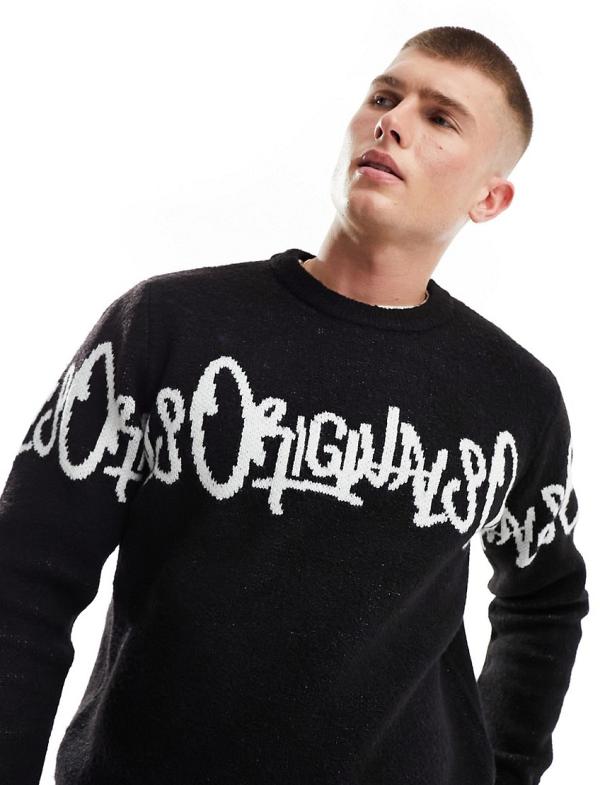 Jack & Jones oversized jumper with graffiti logo in black