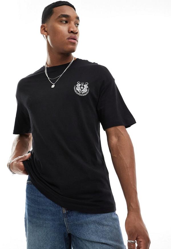 Jack & Jones oversized t-shirt with tiger back print in black