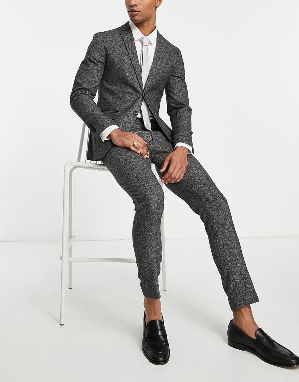 Jack & Jones Premium super slim tweed suit pants in dark grey