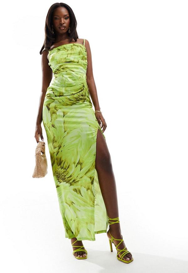 Jaded Rose cami maxi dress with open back in green floral print