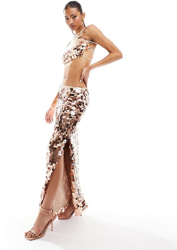 Jaded Rose disc sequin maxi skirt in gold (part of a set)