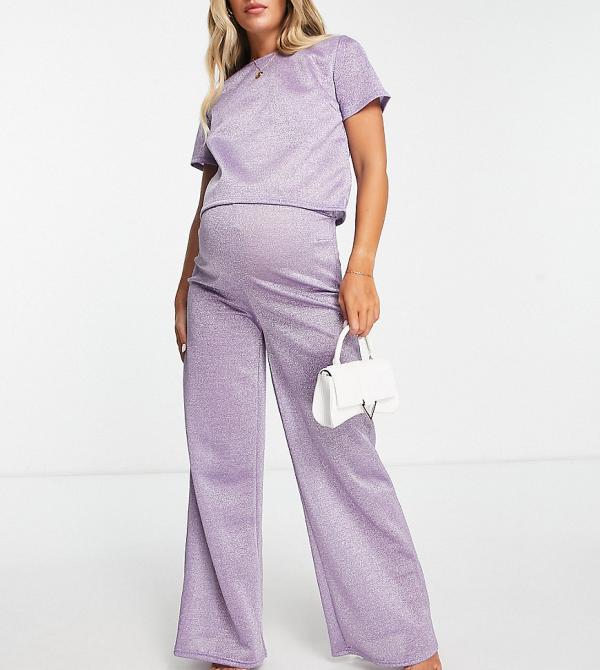 Jaded Rose Maternity wide leg pants in lilac sparkle (part of a set)-Purple