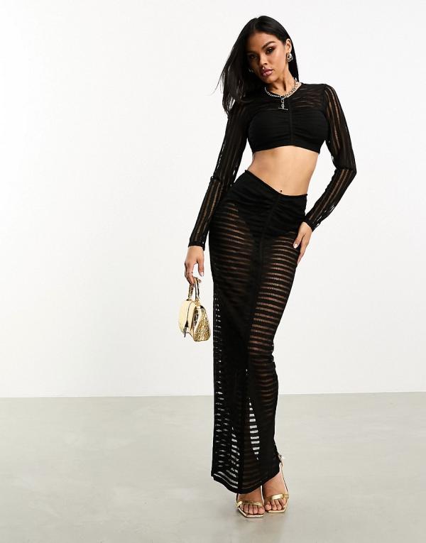 Jaded Rose ruched mesh maxi skirt in black (part of a set)