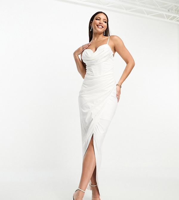 Jaded Rose Tall cowl neck satin midaxi dress in ivory-White