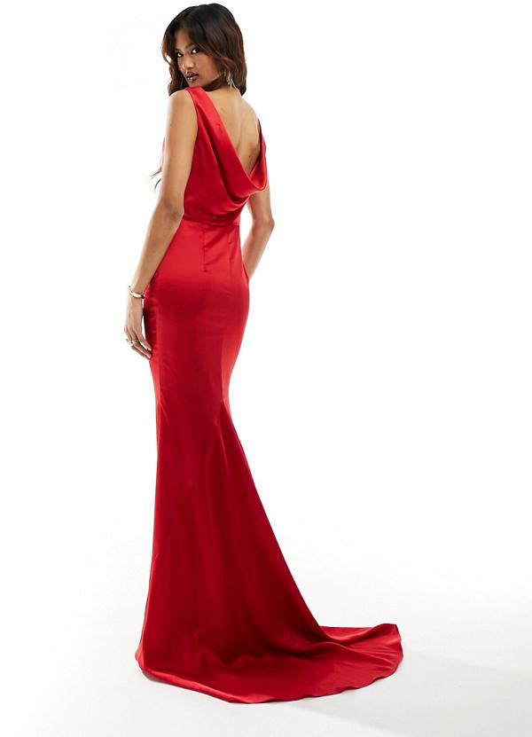 Jarlo open back maxi dress with fishtail in red