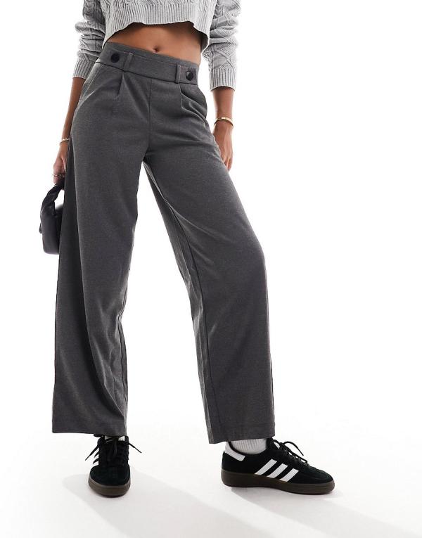 JDY high waisted crop wide fit tailored pants in dark grey