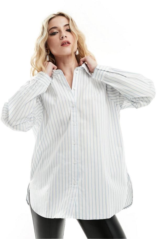 JDY long sleeve loose fit shirt in white with blue stripe-Multi