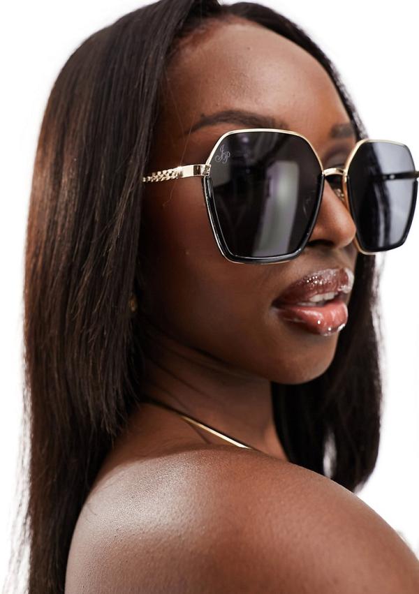 Jeepers Peepers oversized hexagonal sunglasses in black