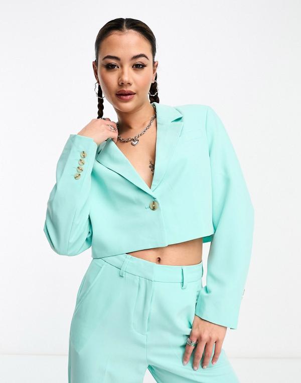 JJXX cropped blazer in turquoise (part of a set)-Blue