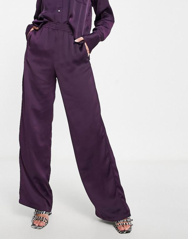 JJXX Kira satin dad pants in dark purple (part of a set)