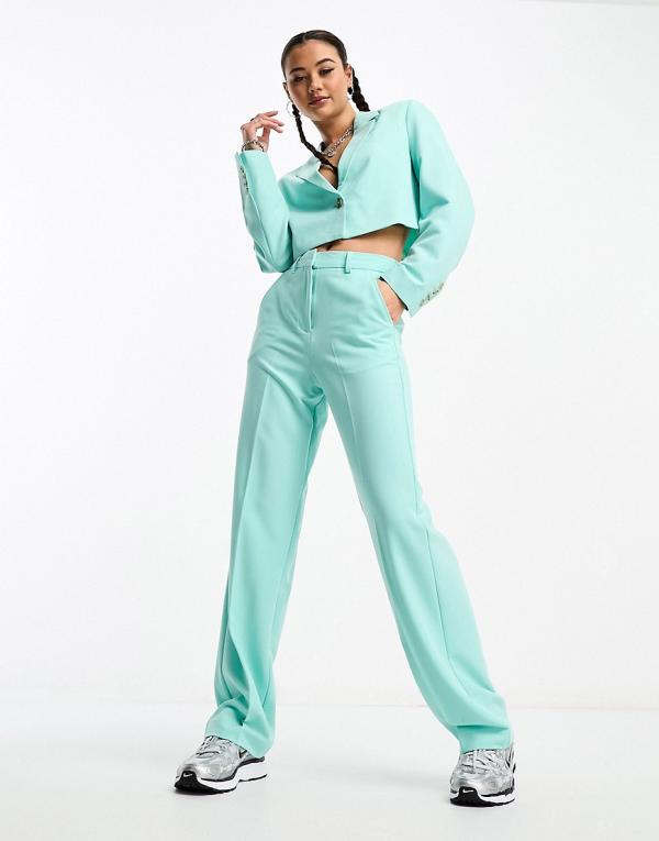 JJXX Mary high waisted tailored pants in turquoise (part of a set)-Blue