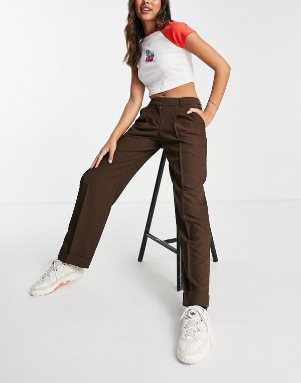 JJXX Mary tailored wide leg dad pants in brown