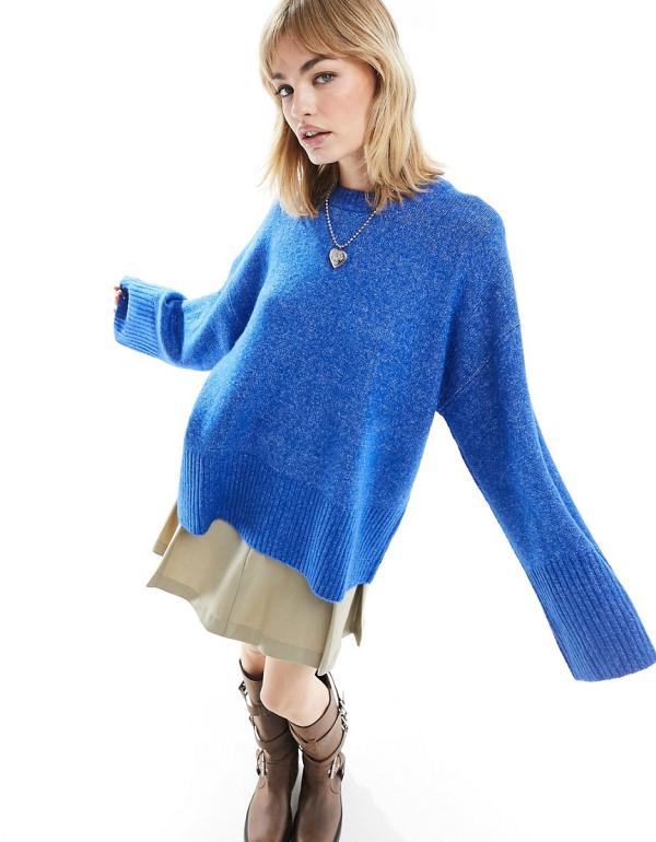 JJXX oversized textured knit jumper in blue