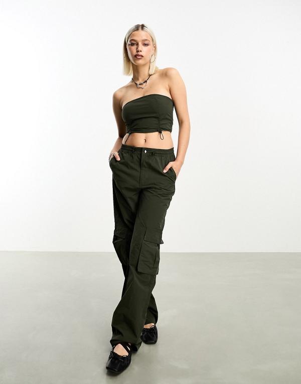 JJXX relaxed fit cargo pants in dark khaki (part of a set)-Green
