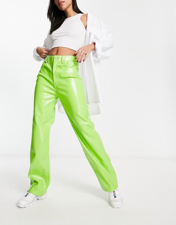 JJXX straight leg vinyl pants in lime-Green
