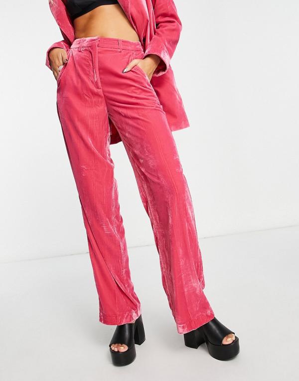 JJXX velvet high waisted wide leg pants in bright pink