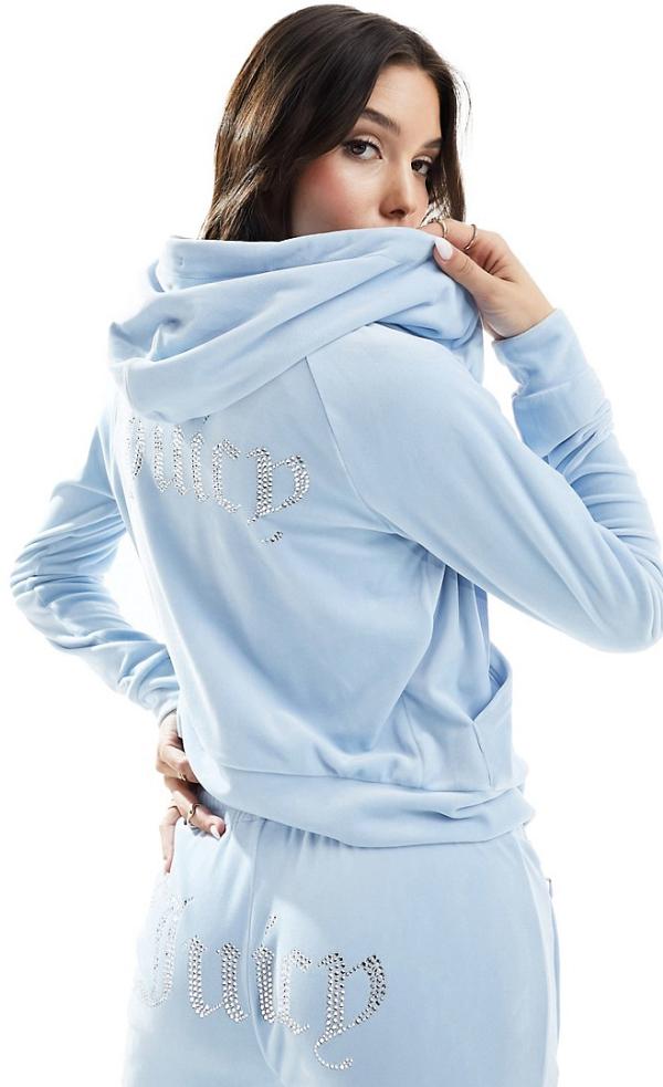 Juicy Couture diamante velour tracksuit zip hoodie in powder blue (part of a set)