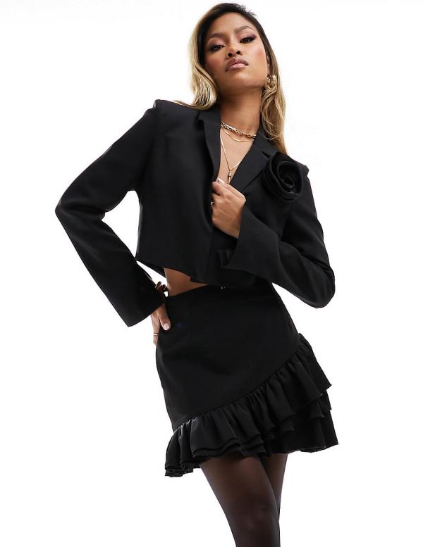 Kaiia ruffle hem mini skirt in black (part of a set)