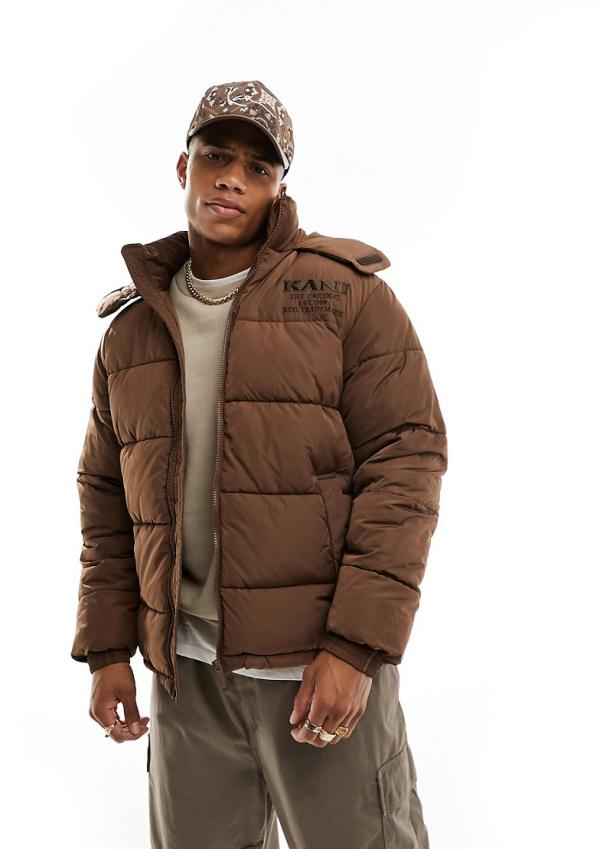 Karl Kani retro hooded puffer jacket in brown