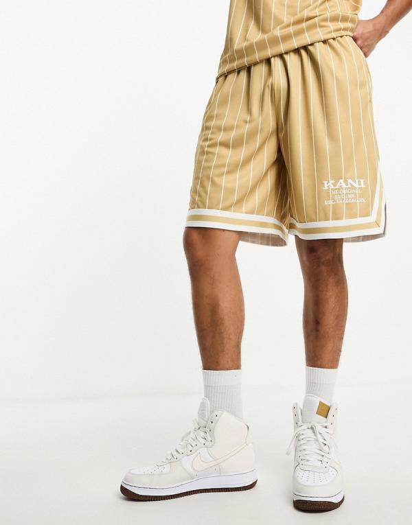 Karl Kani retro pinstripe jersey shorts in beige and white (Part of a set)-Neutral