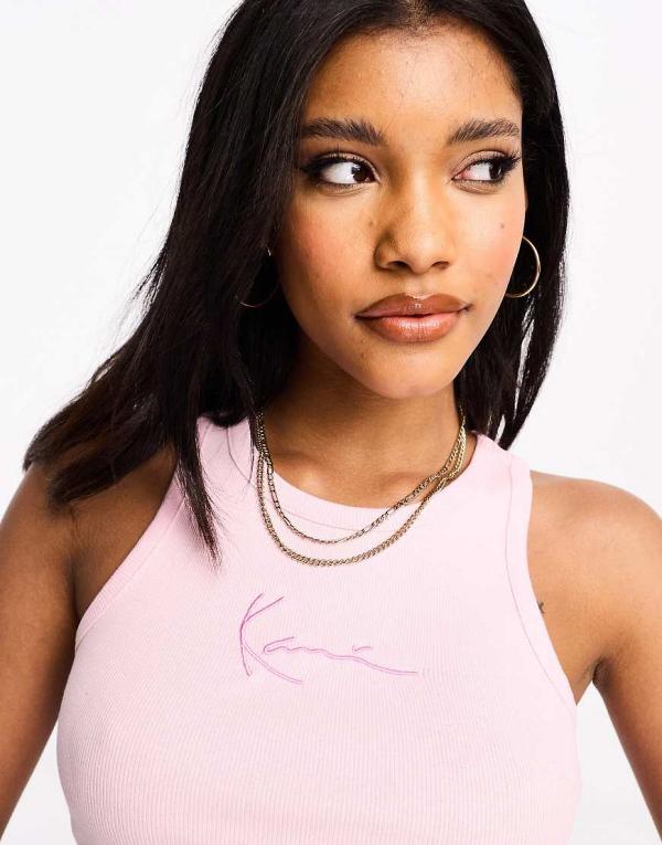 Karl Kani signature logo racer crop tank top in pink