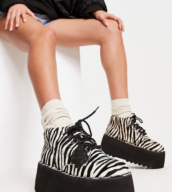 Kickers Kick Hi Platform boots in zebra print-Multi