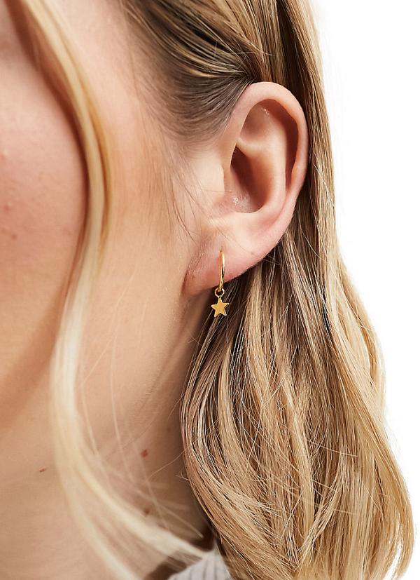 Kingsley Ryan gold plated hoop earrings with dangly crescent star in gold