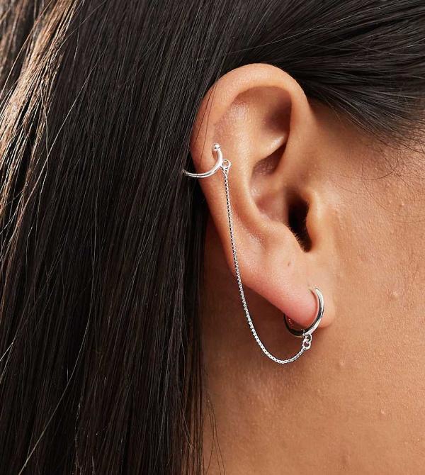 Kingsley Ryan hoop and chain ear cuff in sterling silver