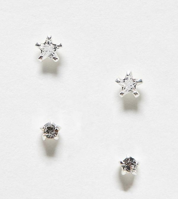 Kingsley Ryan sterling silver crystal star 2 pack of stud earrings in silver