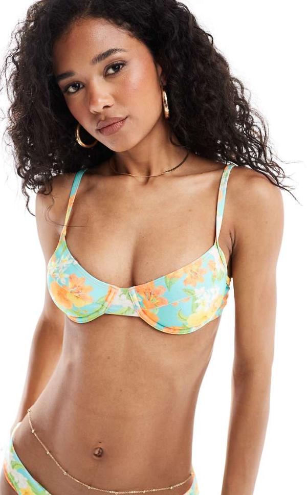 Kulani Kinis x Lexi Hidalgo ditsy underwire bikini top in sunkissed soul-Blue