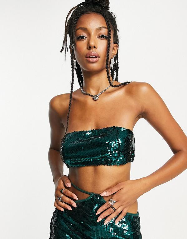 Kyo The Brand sequin bandeau crop top in green (Part of a 3-piece set)