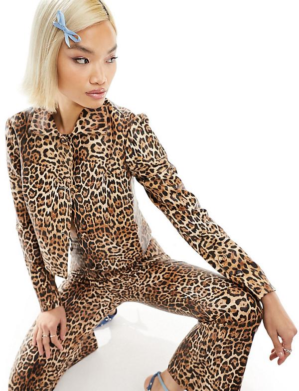 Labelrail x Dyspnea faux leather leopard print boxy jacket in multi (part of a set)