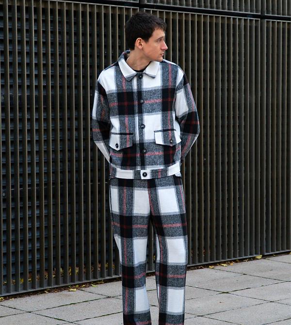 Labelrail x Isaac Hudson brushed check wide leg turn-up pants in multi (part of a set)