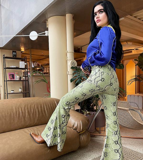 Labelrail x Sophia Hadjipanteli faux snake bell bottom flared pants in green