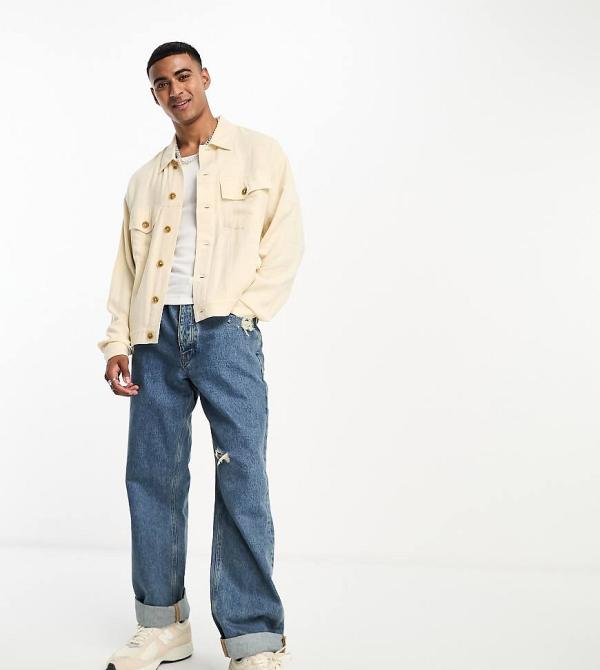 Labelrail x Stan & Tom lightweight linen shacket in ecru-White