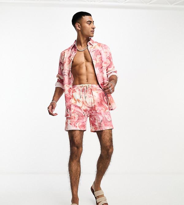 Labelrail x Stan & Tom marbled print linen shorts in pink multi (part of a set)