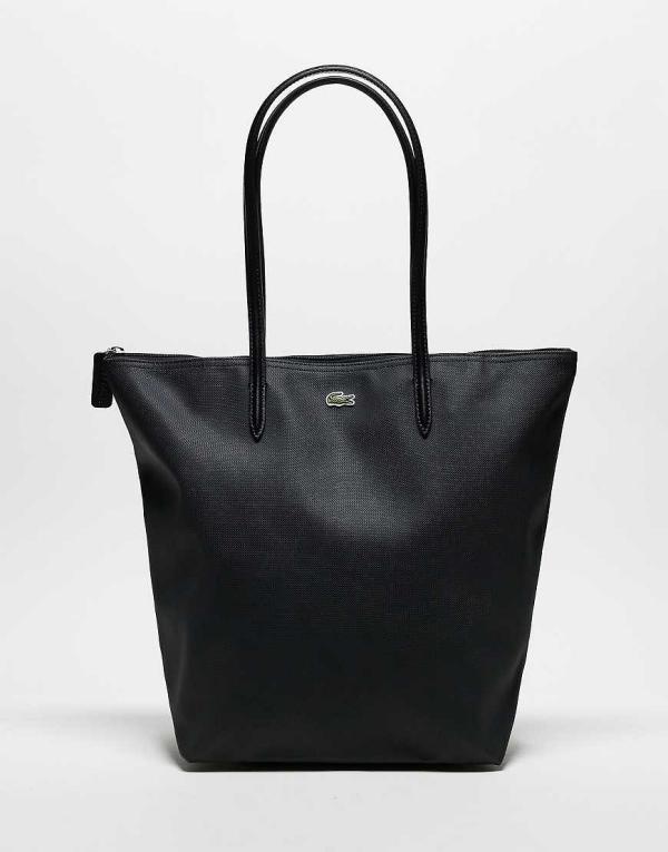 Lacoste faux leather script logo shopper bag in black